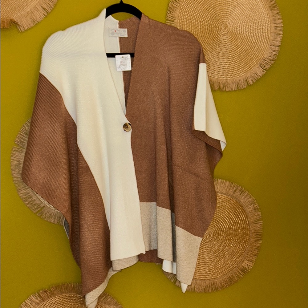 Brown and Cream Colorblock Poncho